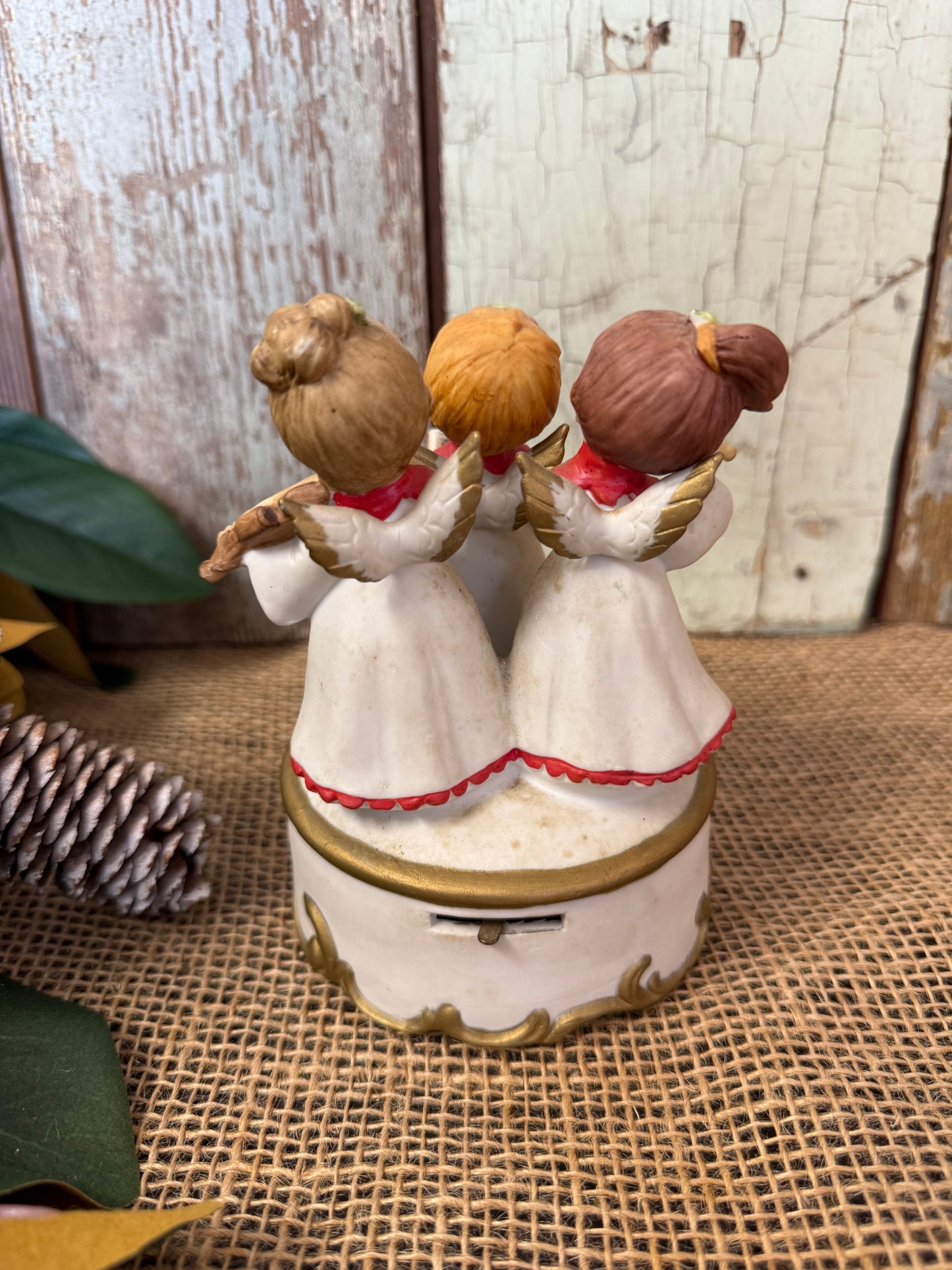 Vintage Porcelain Caroling Angel Music Box