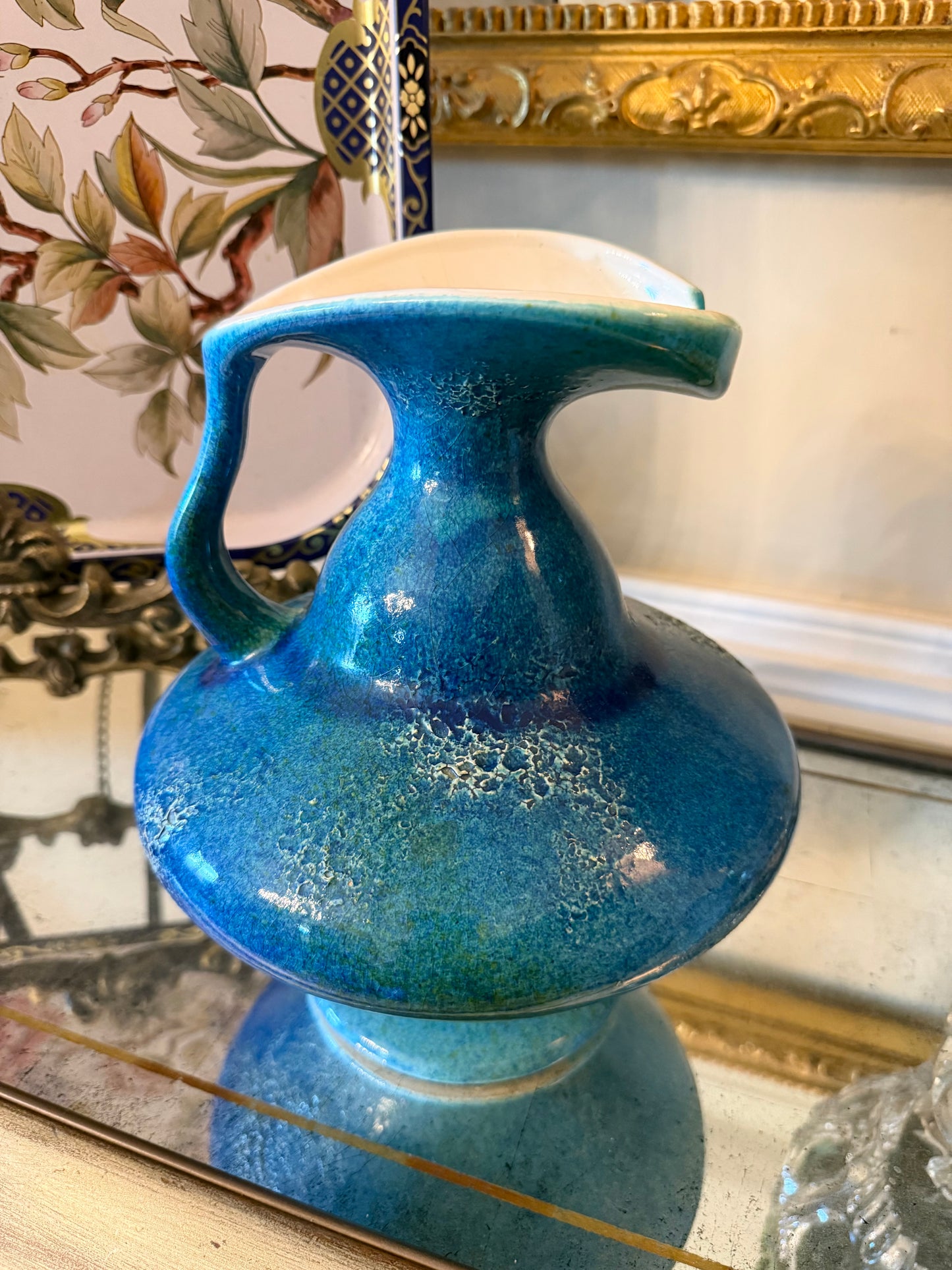 Vintage Haeger Pottery Pitcher-Blue Mottled Glaze