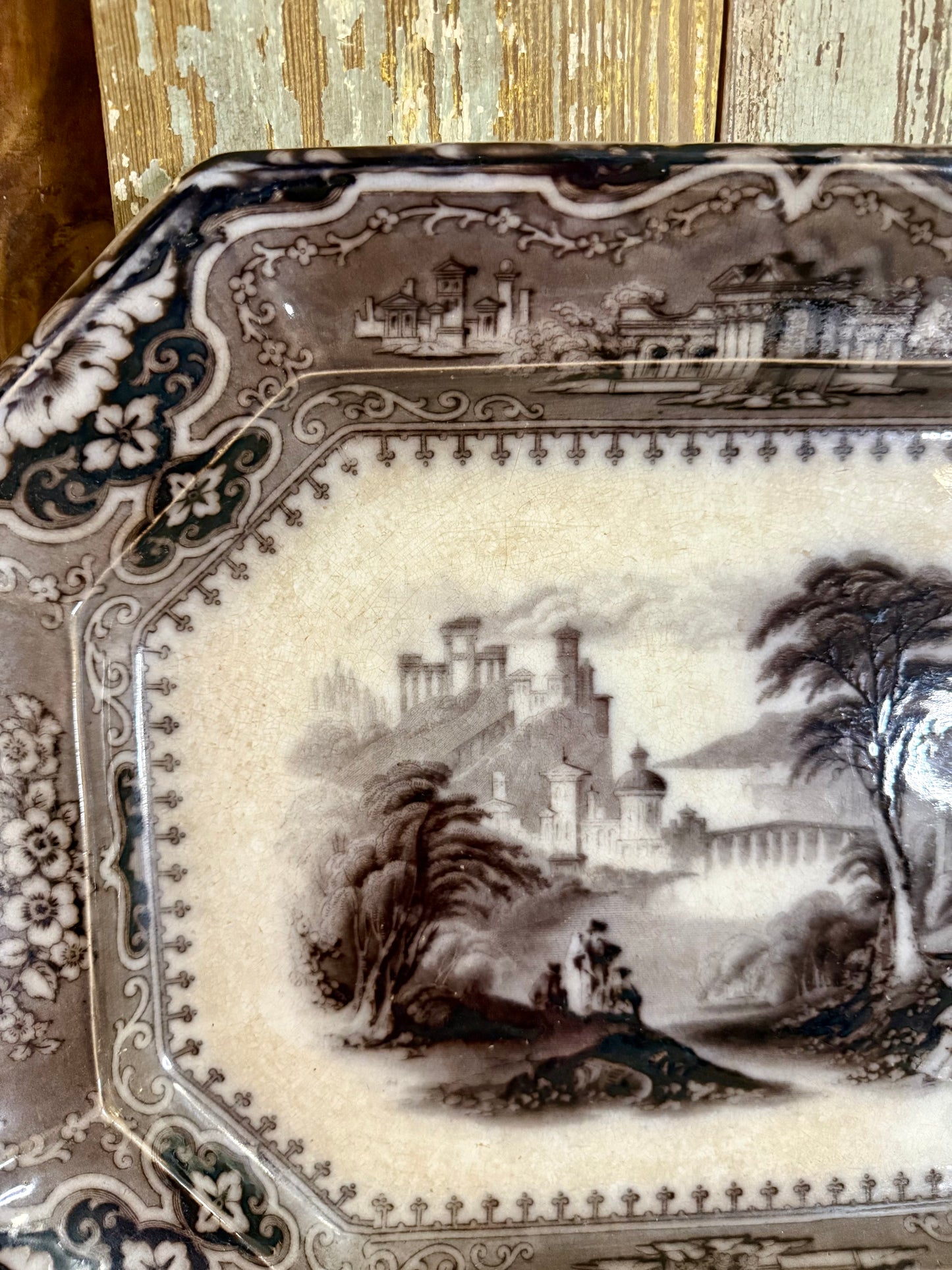 Antique John Alcock "Vincennes" Mulberry Transferware Platter