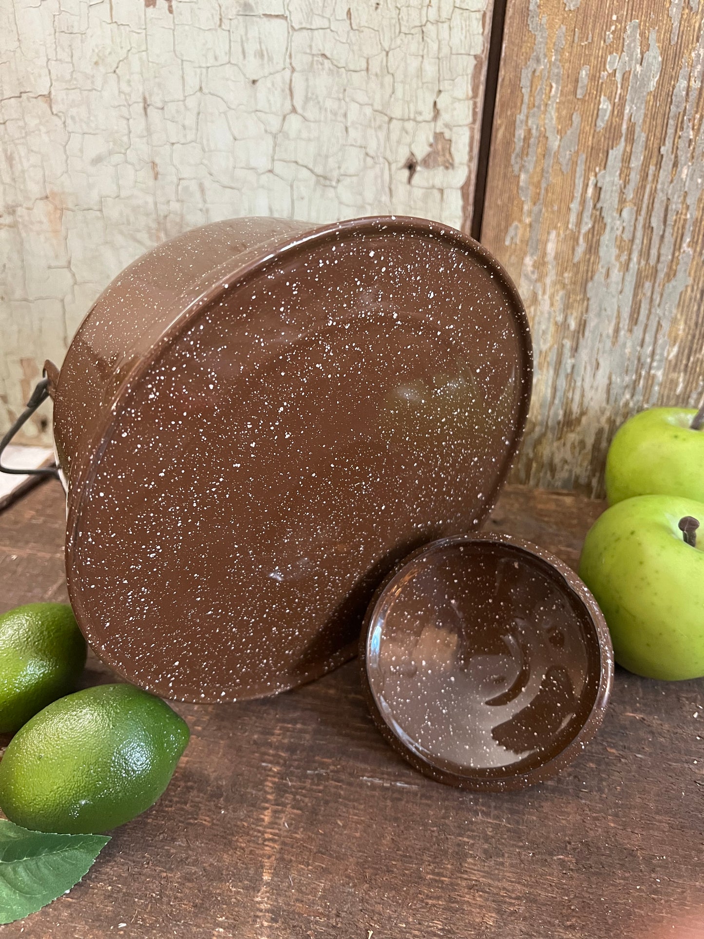 Brown Speckled Enamelware Kettle