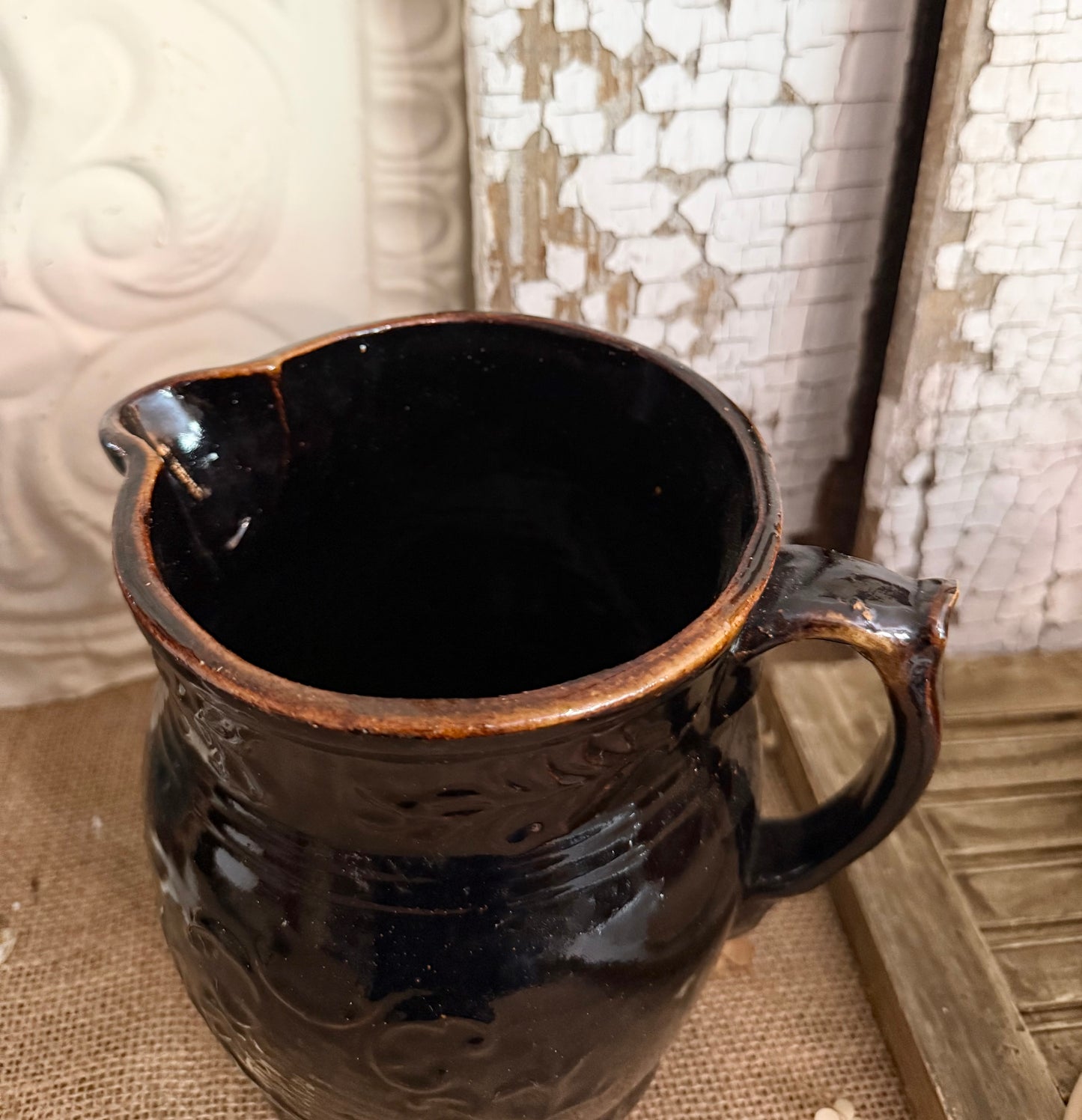 Chocolate Brown Stoneware Pitcher