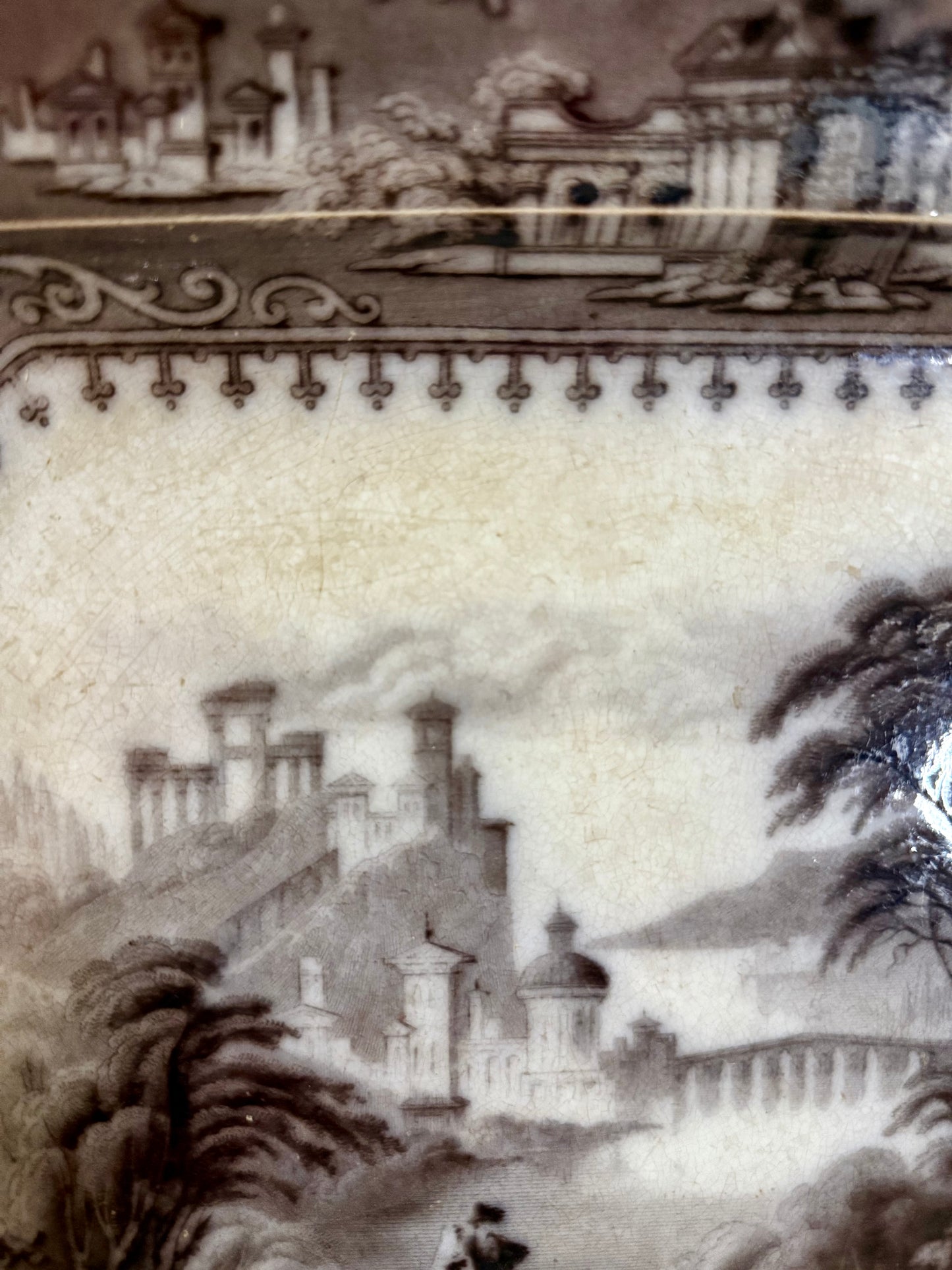 Antique John Alcock "Vincennes" Mulberry Transferware Platter