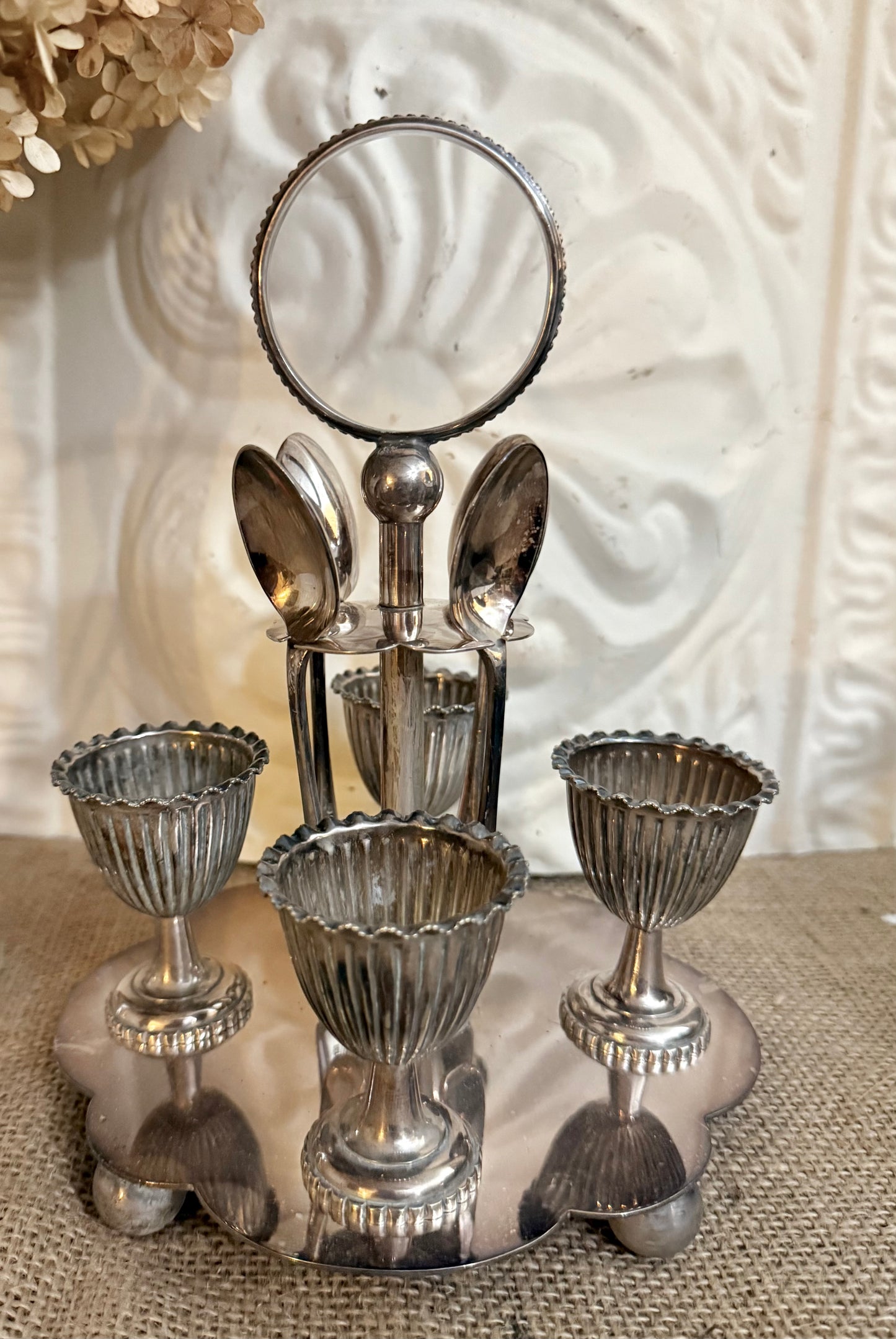 Vintage Silver Plate Egg Cruet Caddy