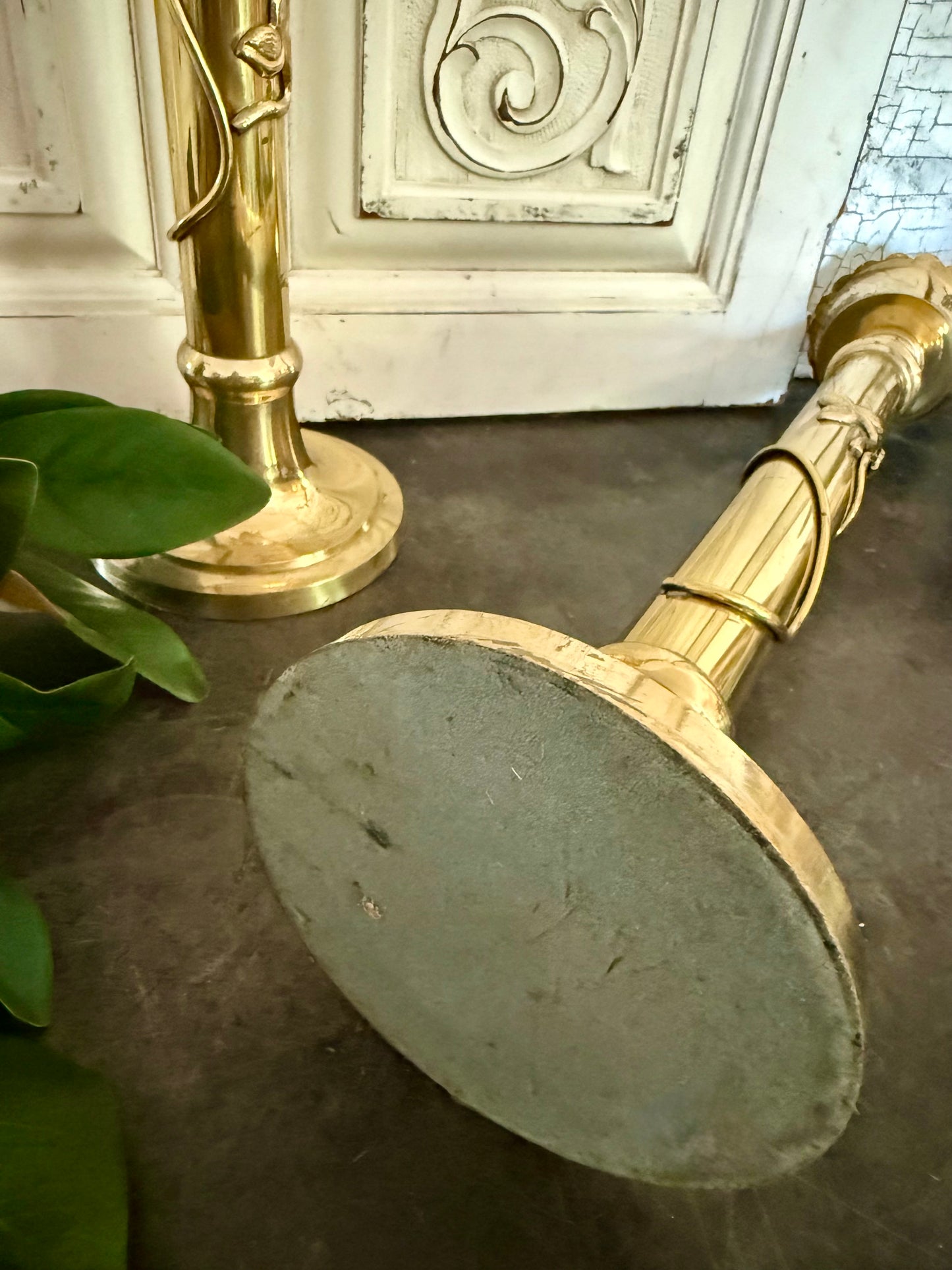 Tall Brass Vine Wrapped Candleholders