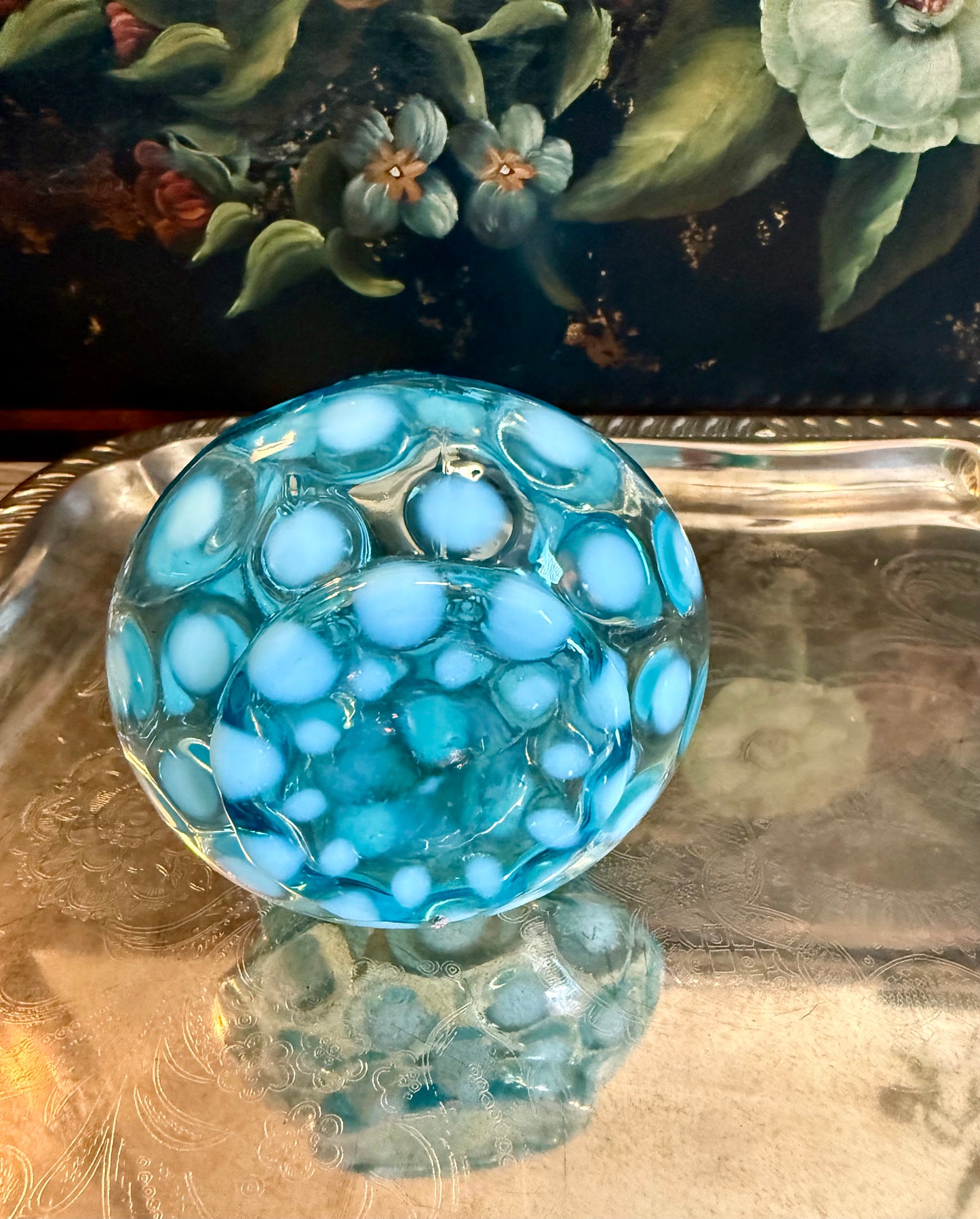 Antique Coin Spot Blue Syrup Pitcher