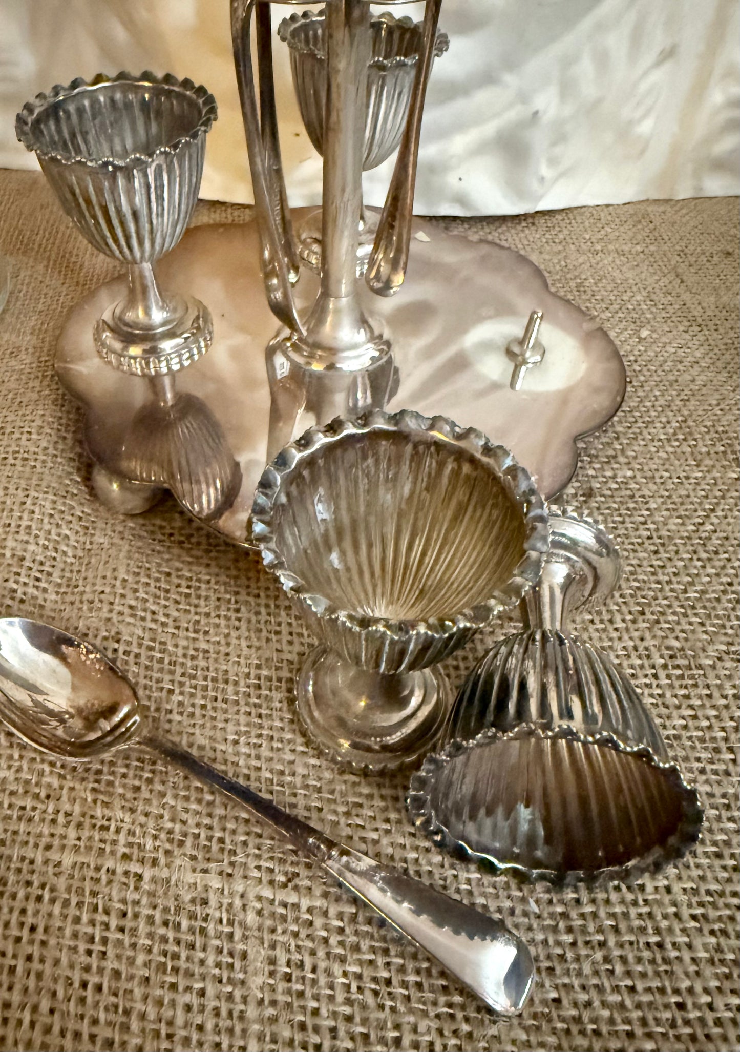 Vintage Silver Plate Egg Cruet Caddy
