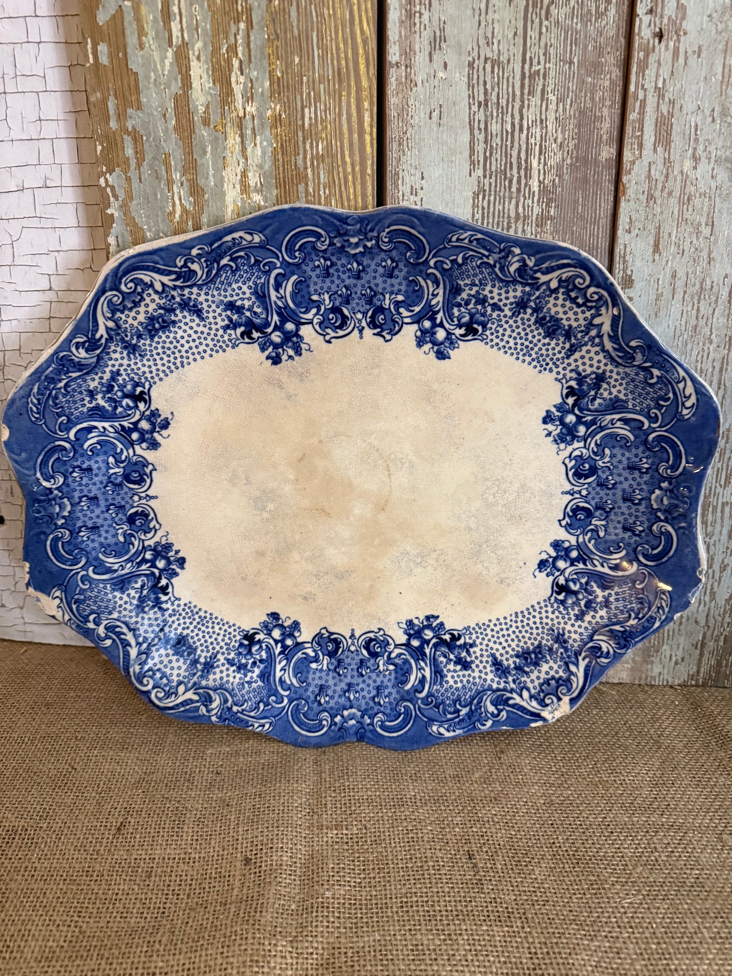 John Edward Fleur De Lys Blue Transferware Platter