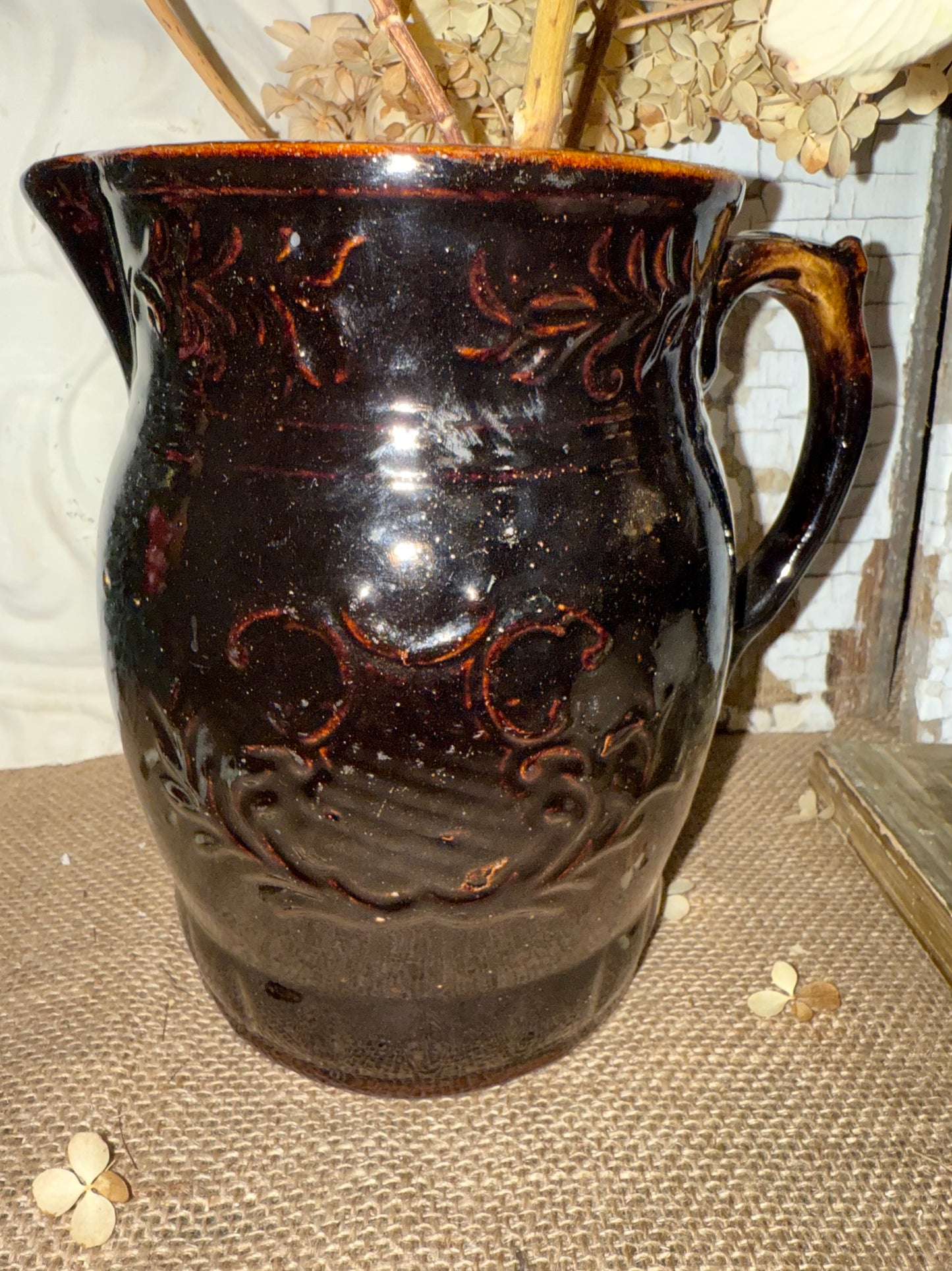 Chocolate Brown Stoneware Pitcher
