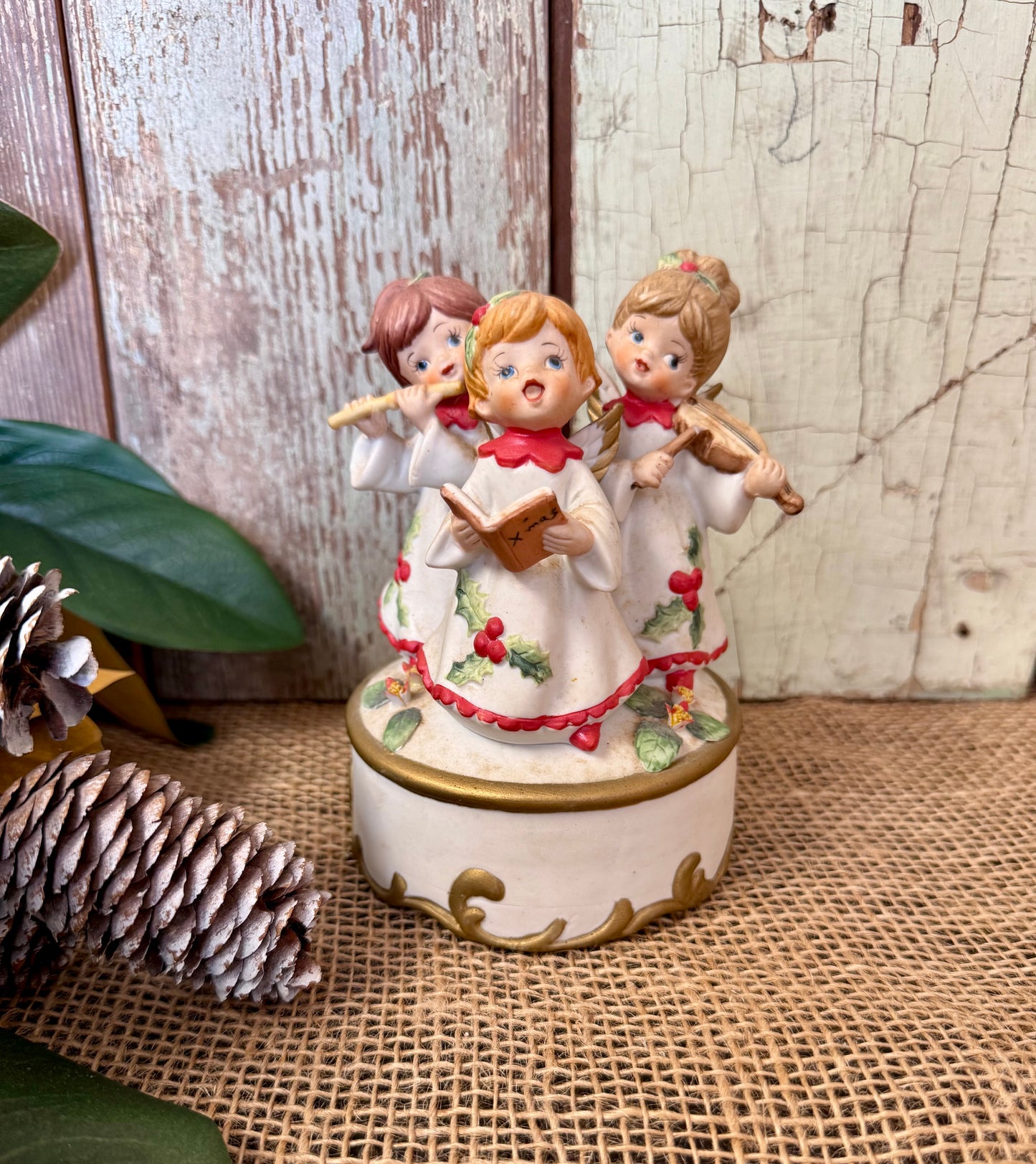 Vintage Porcelain Caroling Angel Music Box