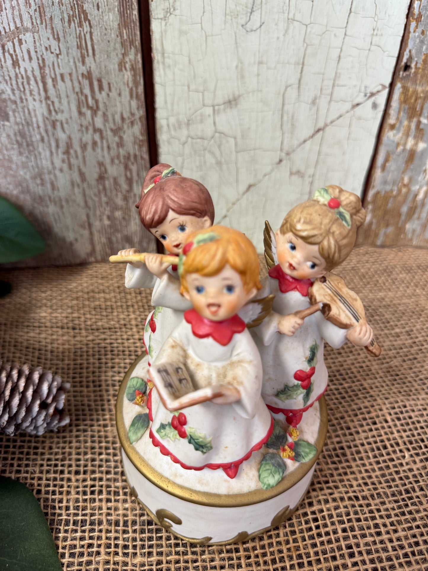 Vintage Porcelain Caroling Angel Music Box
