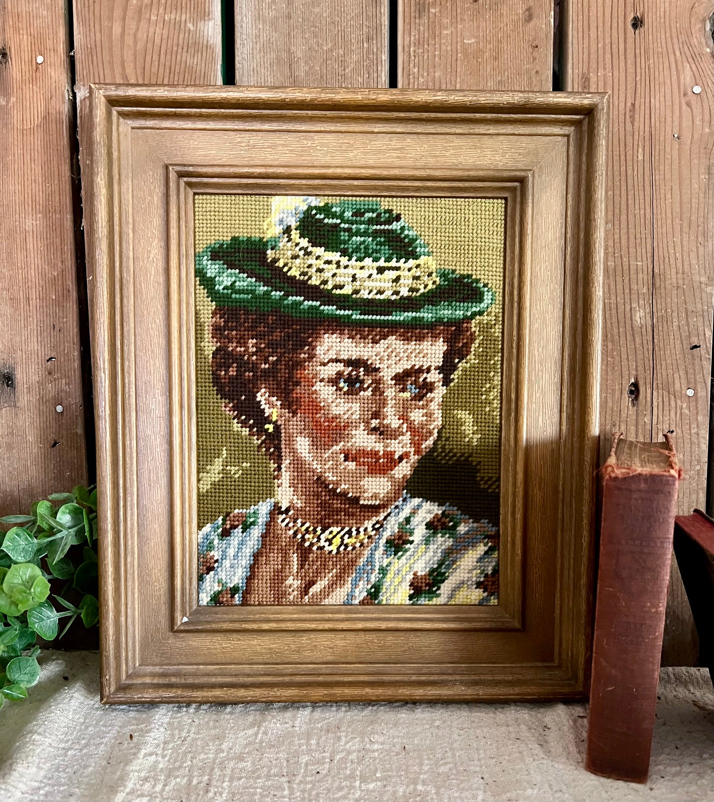 Framed Needlepoint, Victorian Woman