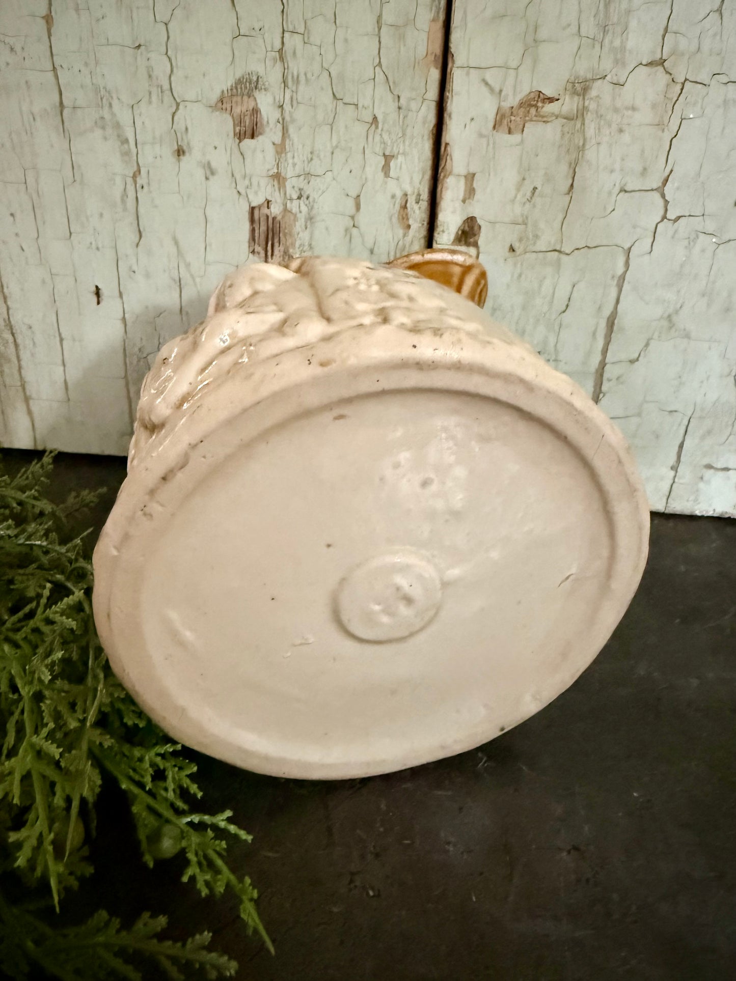 Vintage European Stoneware Pitcher – Embossed Village Scene, Caramel Glaze