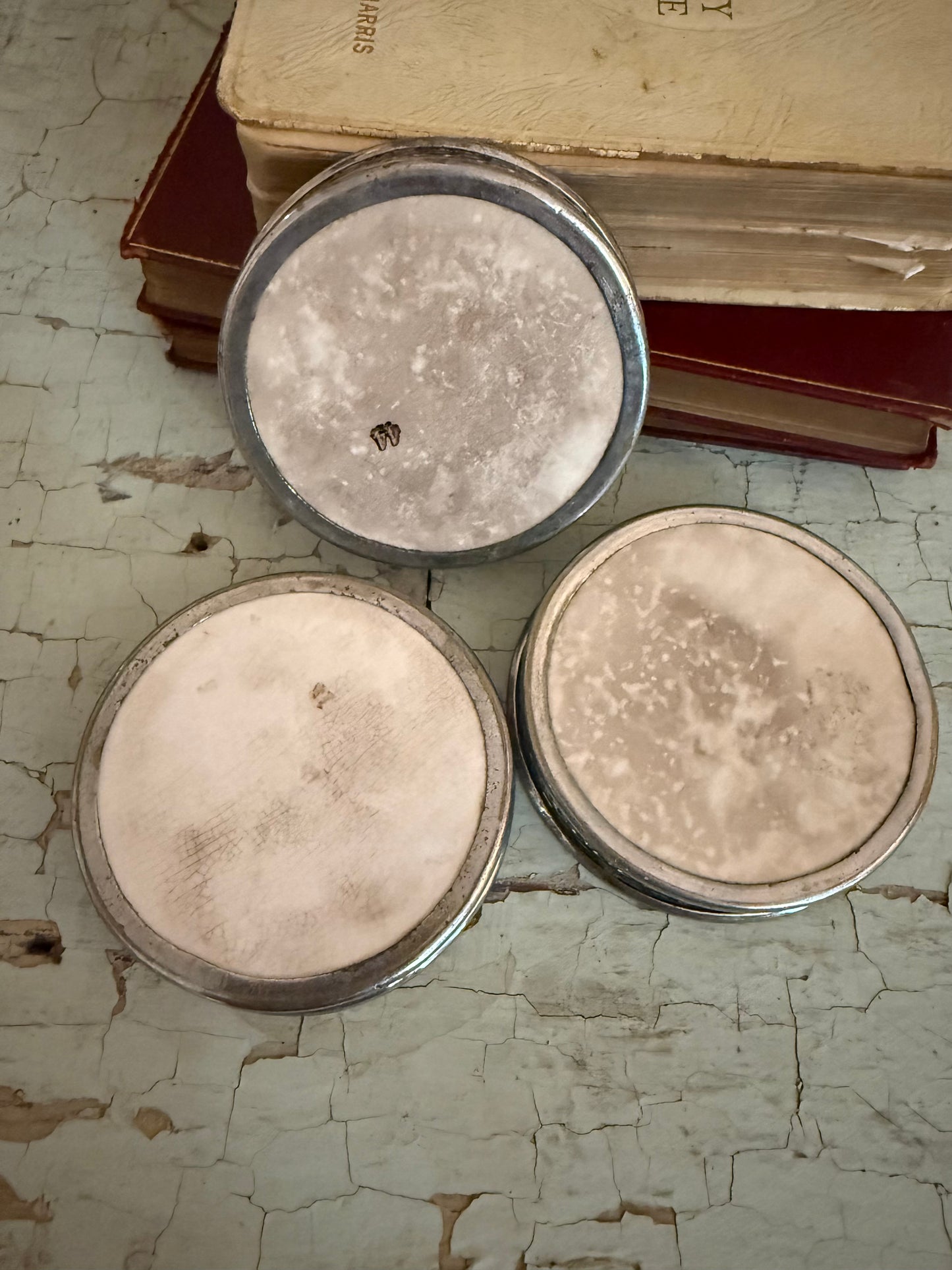 Floral Porcelain & Silver Plate Coaster Set
