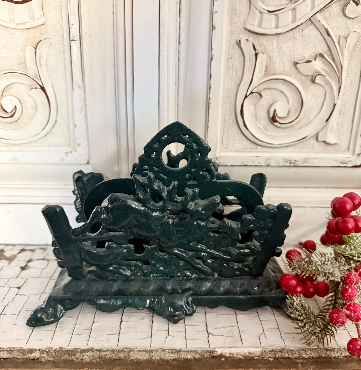Green Metal Deer Napkin/Letter Holder