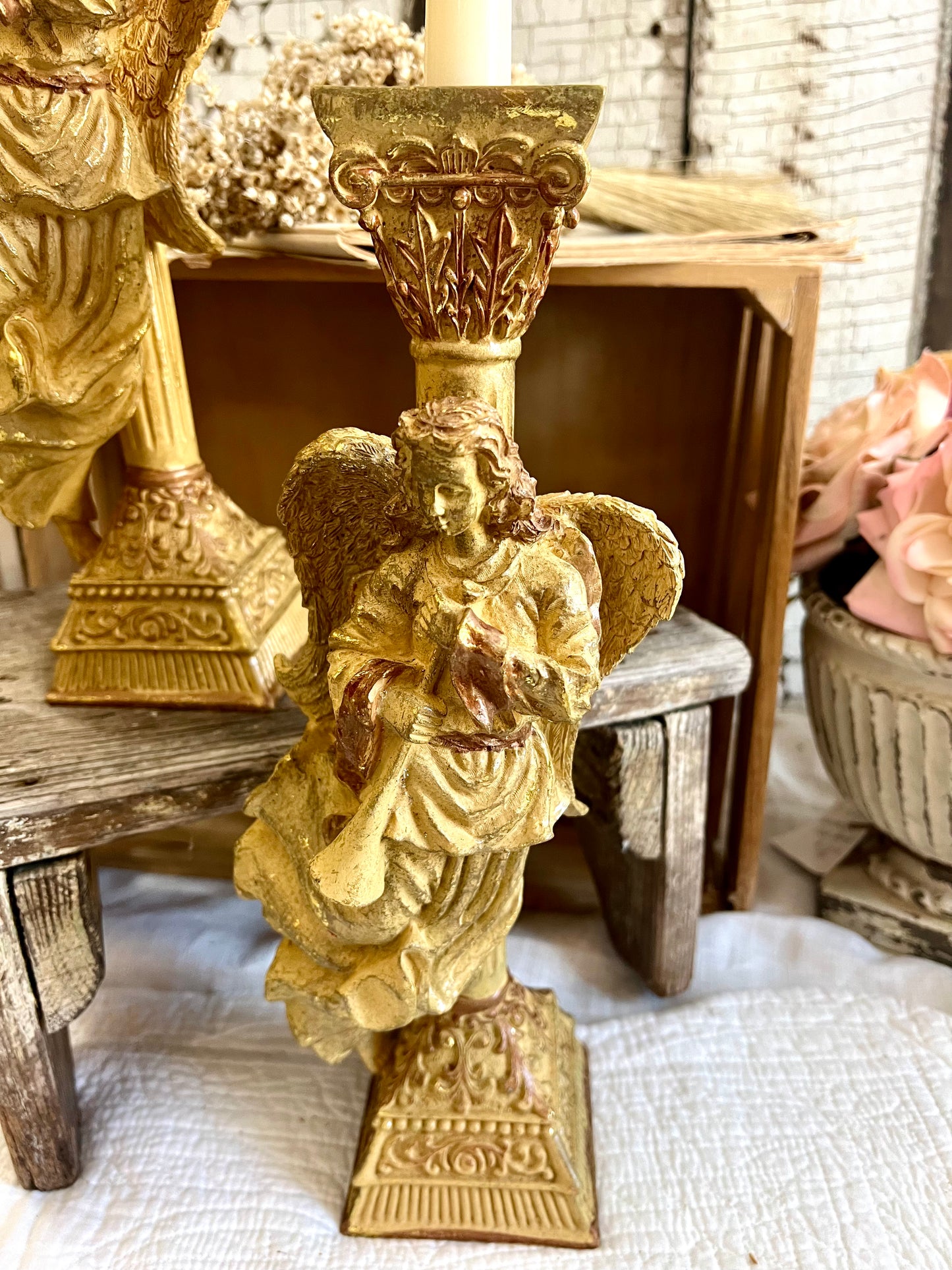 Pair of Gold Angel Candlesticks