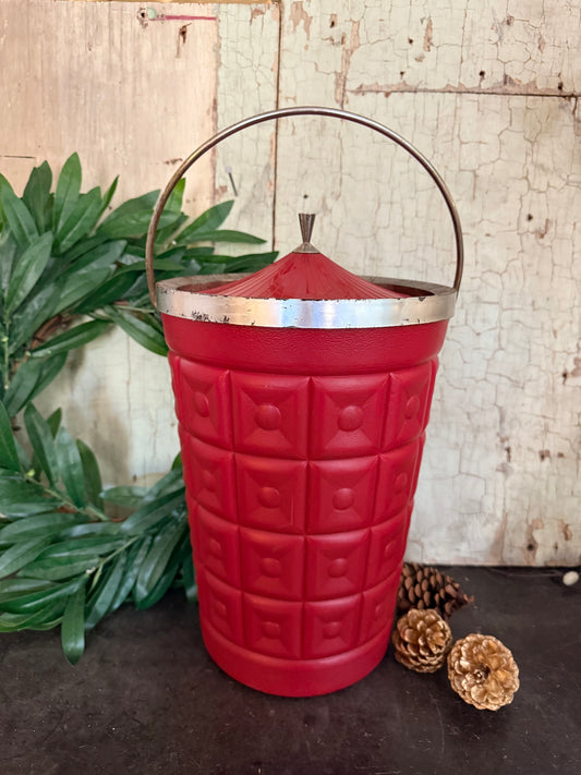 Vintage Red Lustro Ware Ice Bucket • Mid-Century Modern Barware