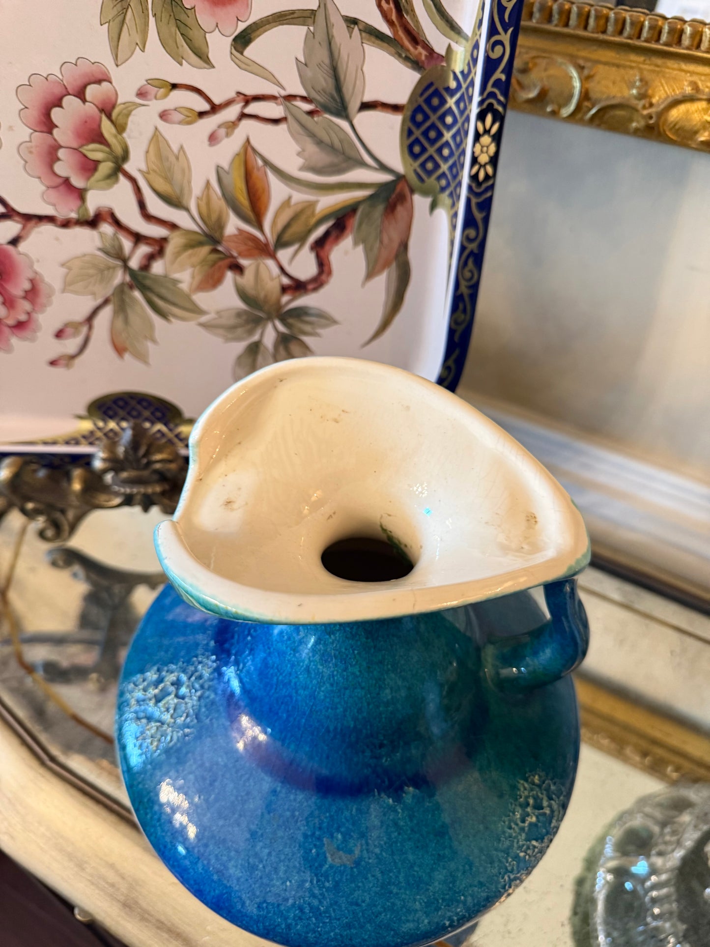 Vintage Haeger Pottery Pitcher-Blue Mottled Glaze