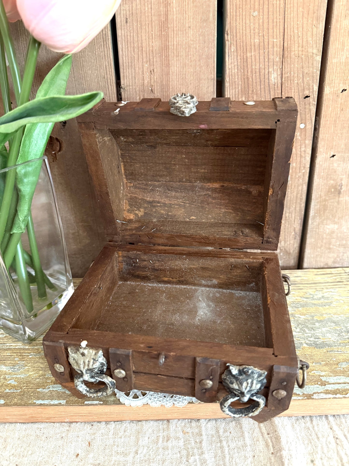 Wooden Box with Lion Rings