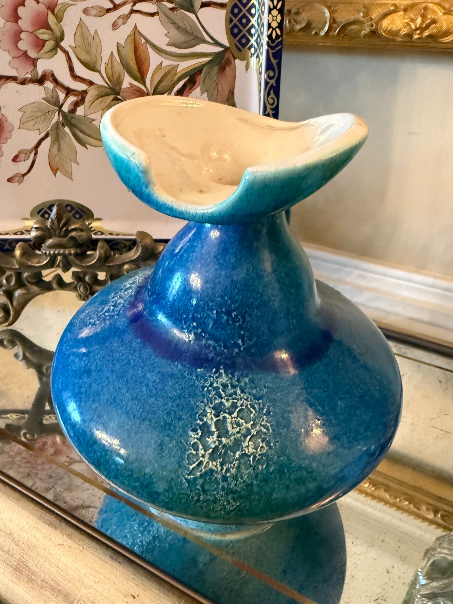 Vintage Haeger Pottery Pitcher-Blue Mottled Glaze