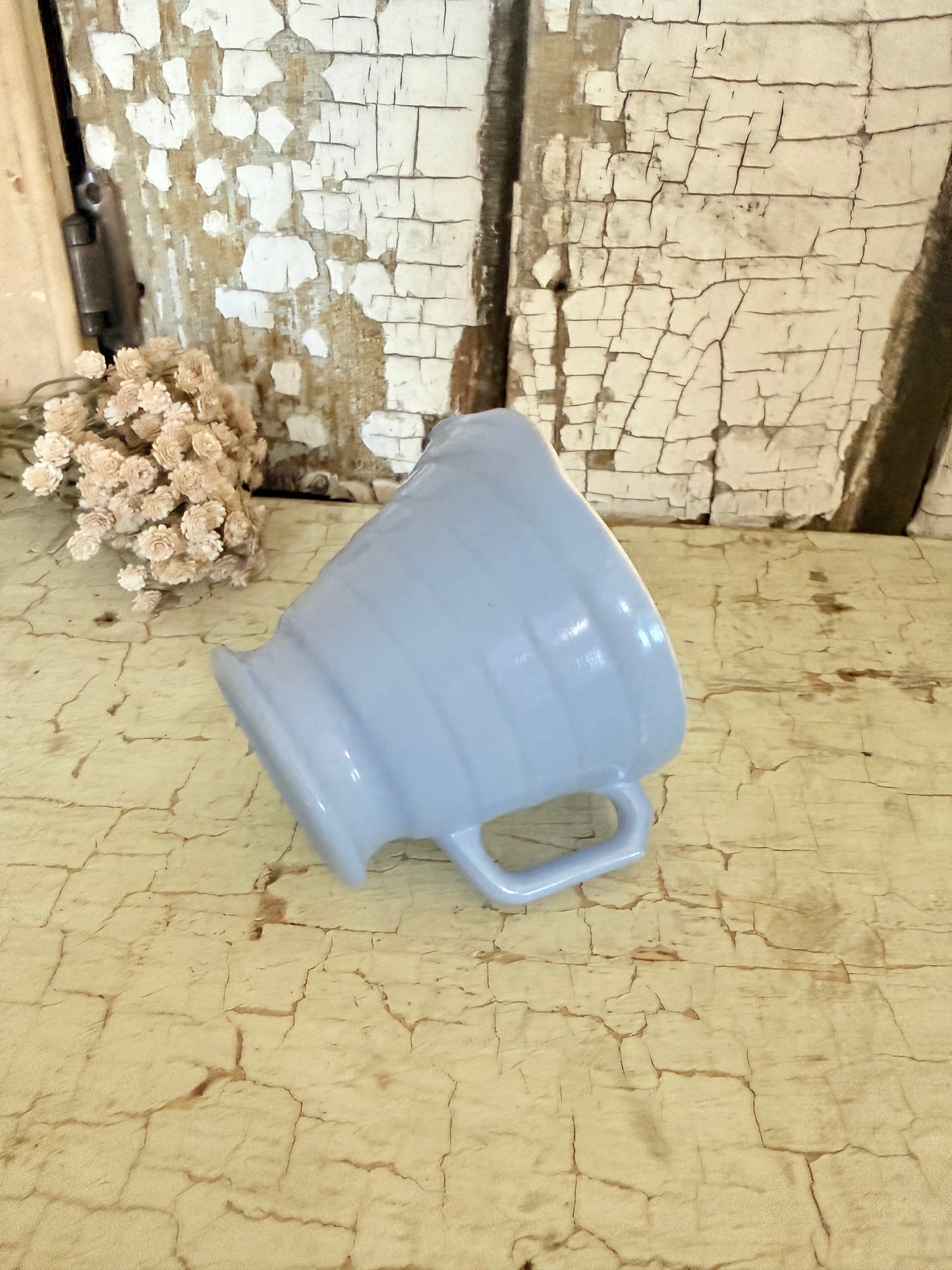Blue Milk Glass Beehive Creamer