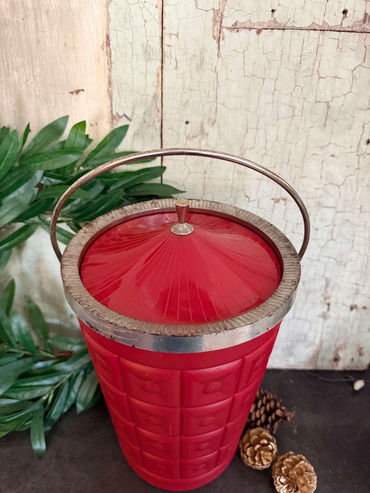 Vintage Red Lustro Ware Ice Bucket • Mid-Century Modern Barware