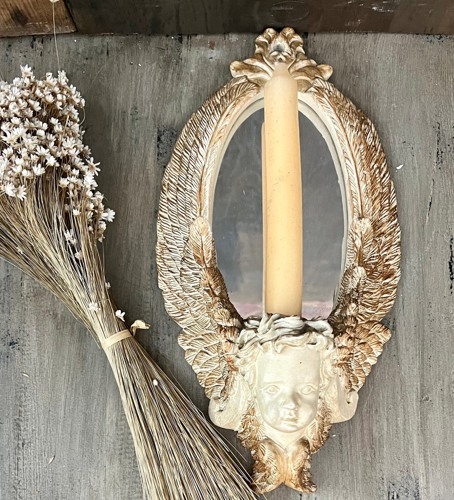 Mirrored Cherub Candle Sconce