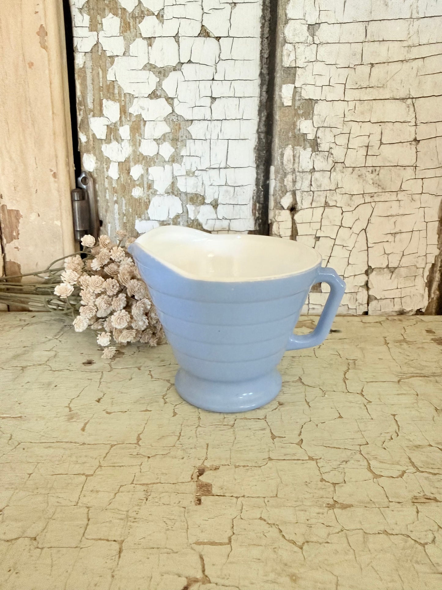 Blue Milk Glass Beehive Creamer
