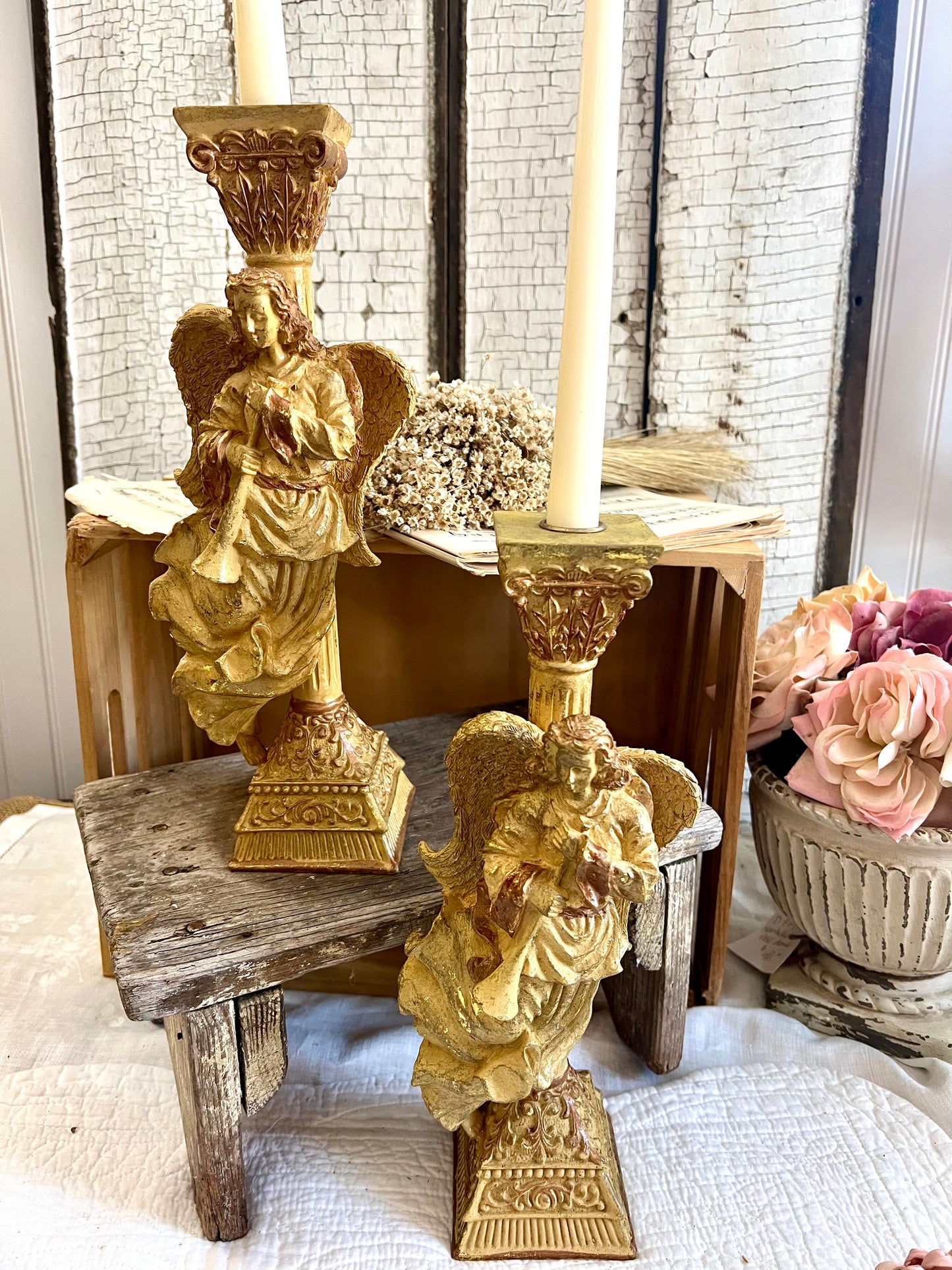 Pair of Gold Angel Candlesticks