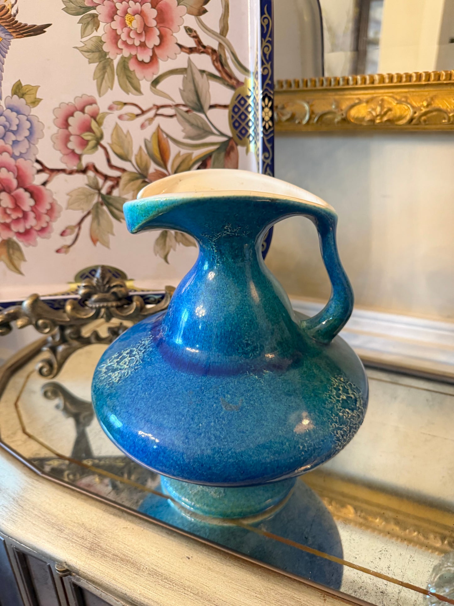 Vintage Haeger Pottery Pitcher-Blue Mottled Glaze