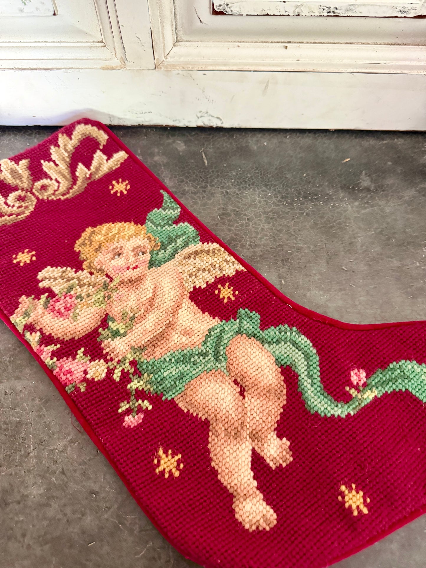 Needlepoint Cherub Stocking