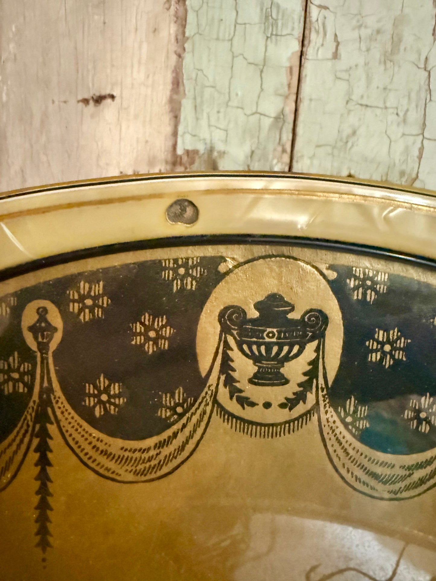 Vintage Celluloid Vanity Tray – Gold & Black Neoclassical Design