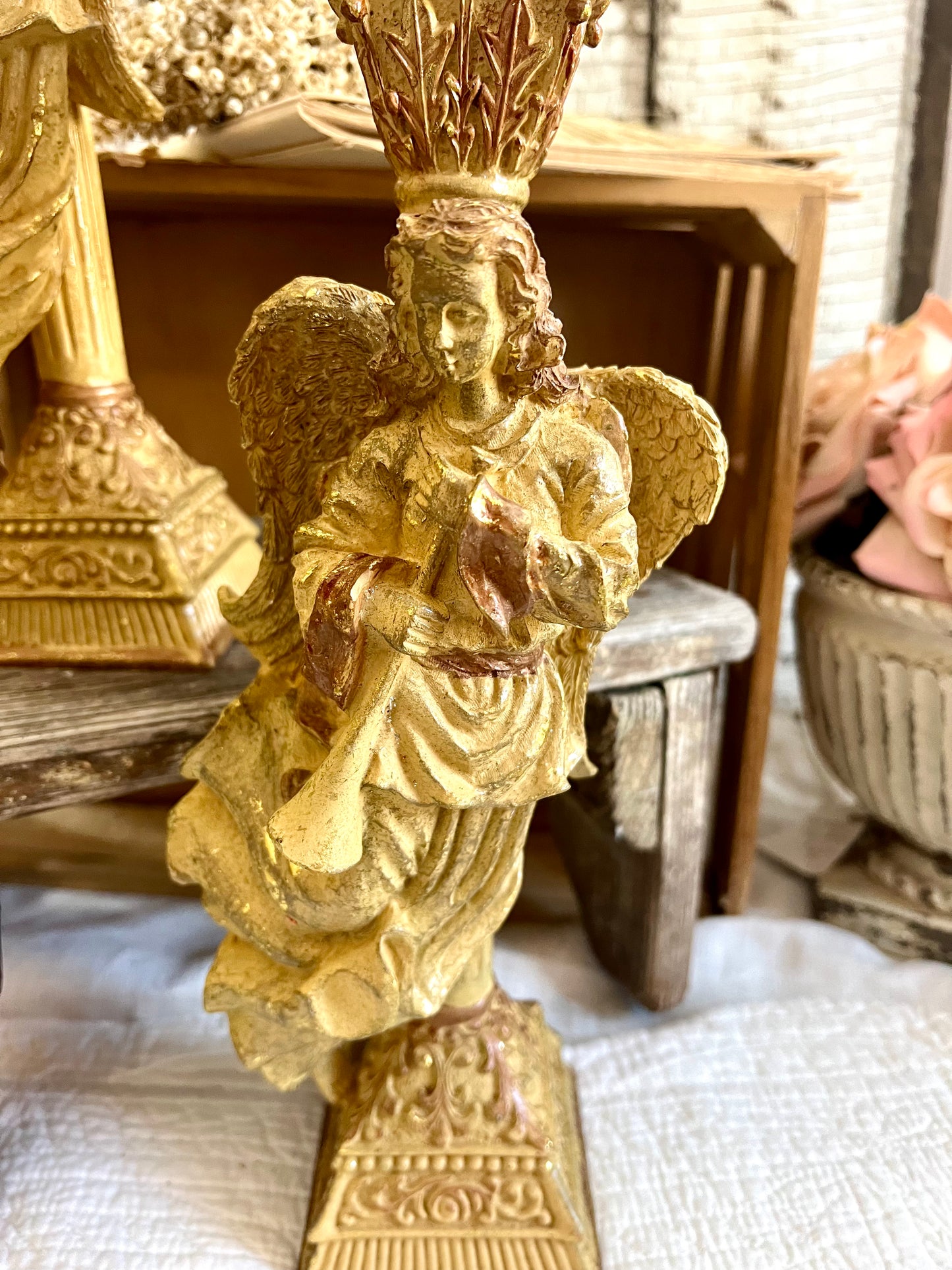 Pair of Gold Angel Candlesticks