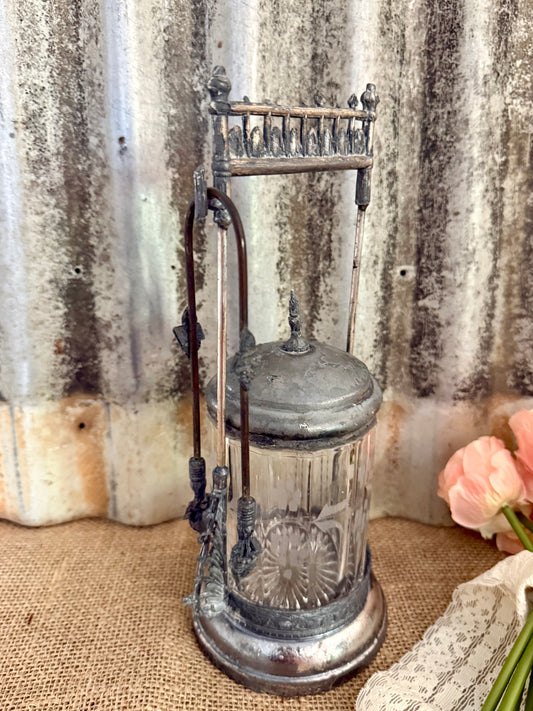 Silver Plate & Glass Pickle Castor