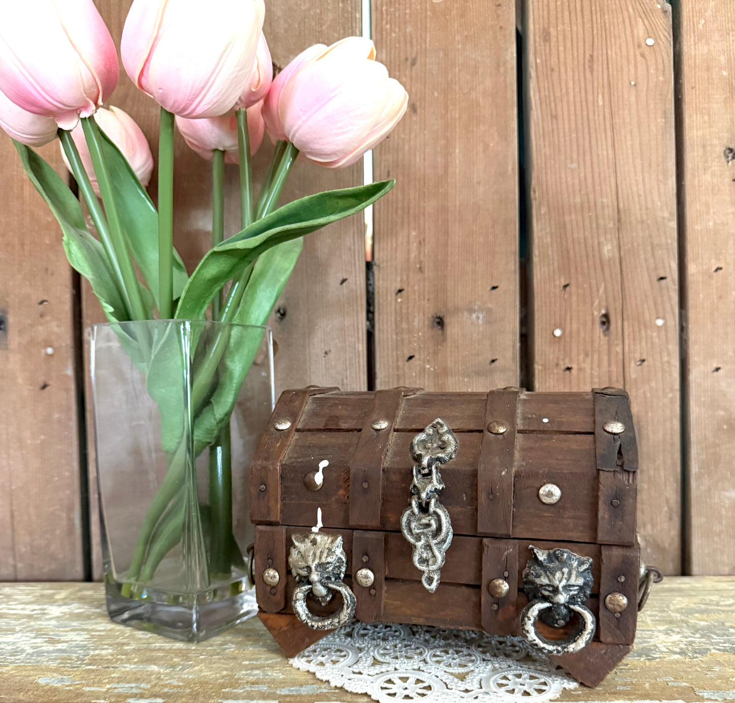 Wooden Box with Lion Rings