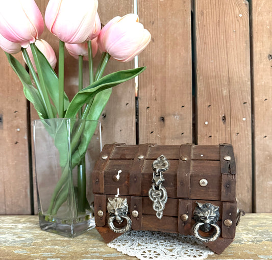 Wooden Box with Lion Rings