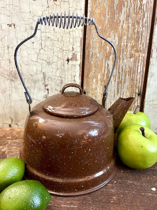 Brown Speckled Enamelware Kettle