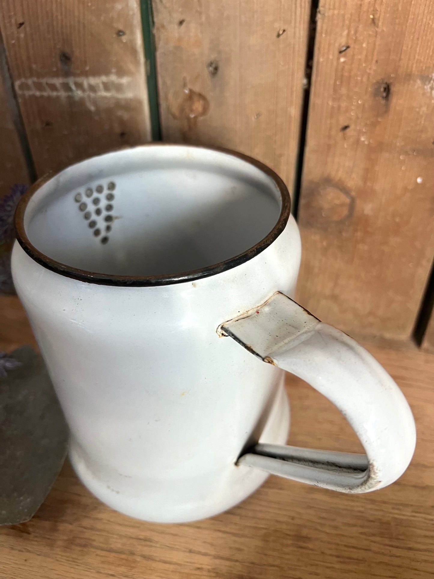 White Enamelware Pitcher