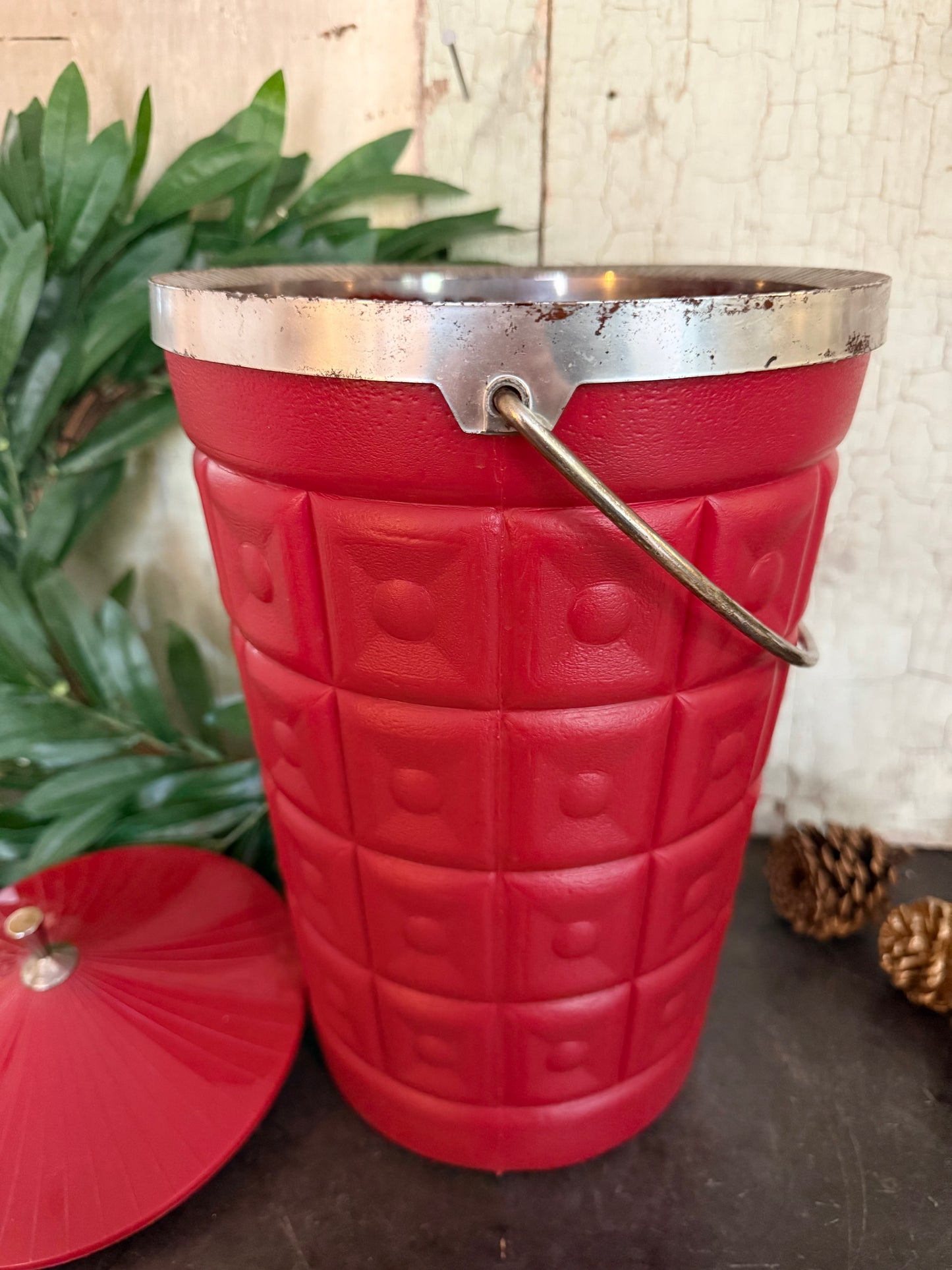 Vintage Red Lustro Ware Ice Bucket • Mid-Century Modern Barware