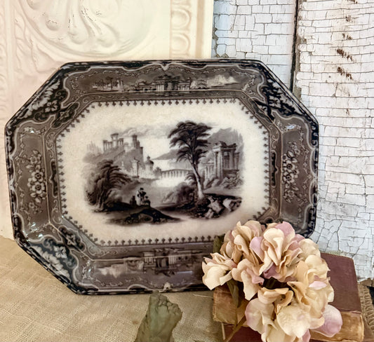 Antique John Alcock "Vincennes" Mulberry Transferware Platter
