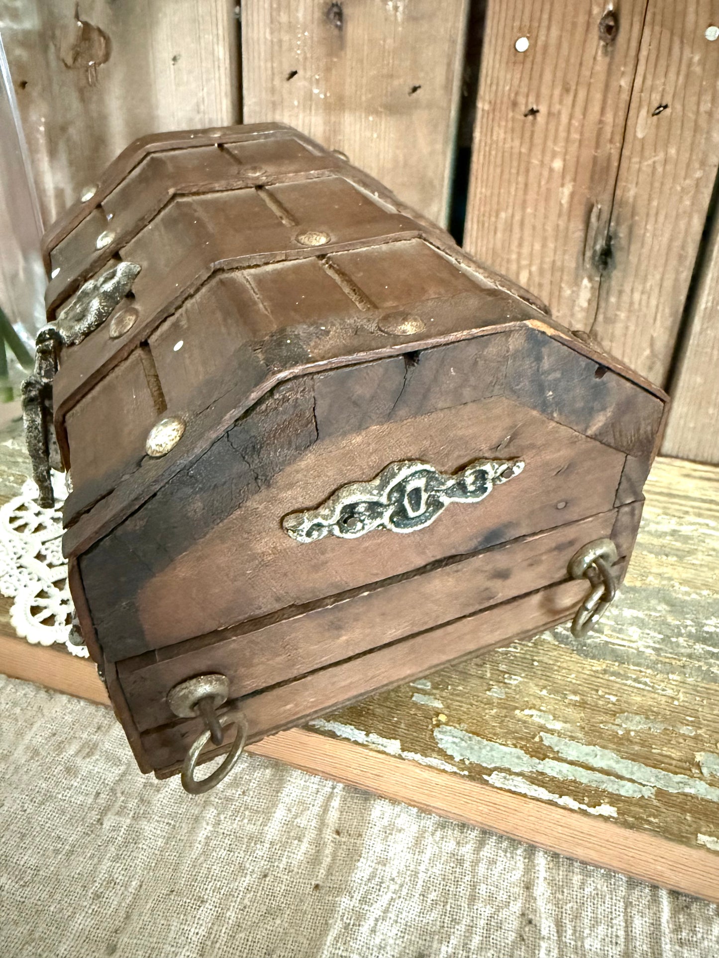 Wooden Box with Lion Rings