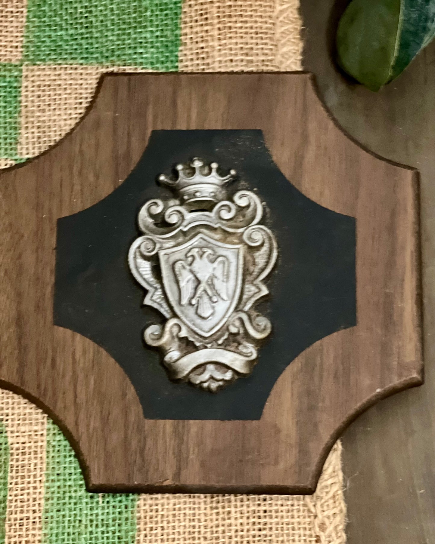 Wooden Wall Plaque with Pewter Crest-1