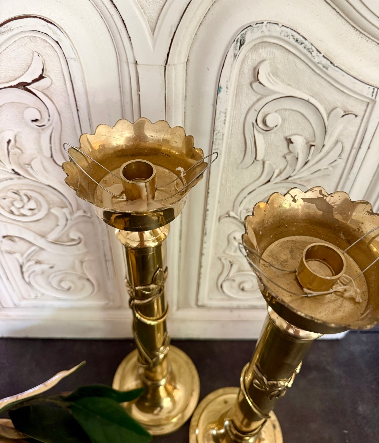 Tall Brass Vine Wrapped Candleholders