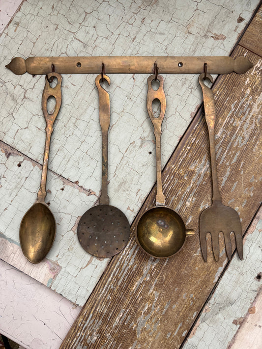 Brass Hanging Utensil Set