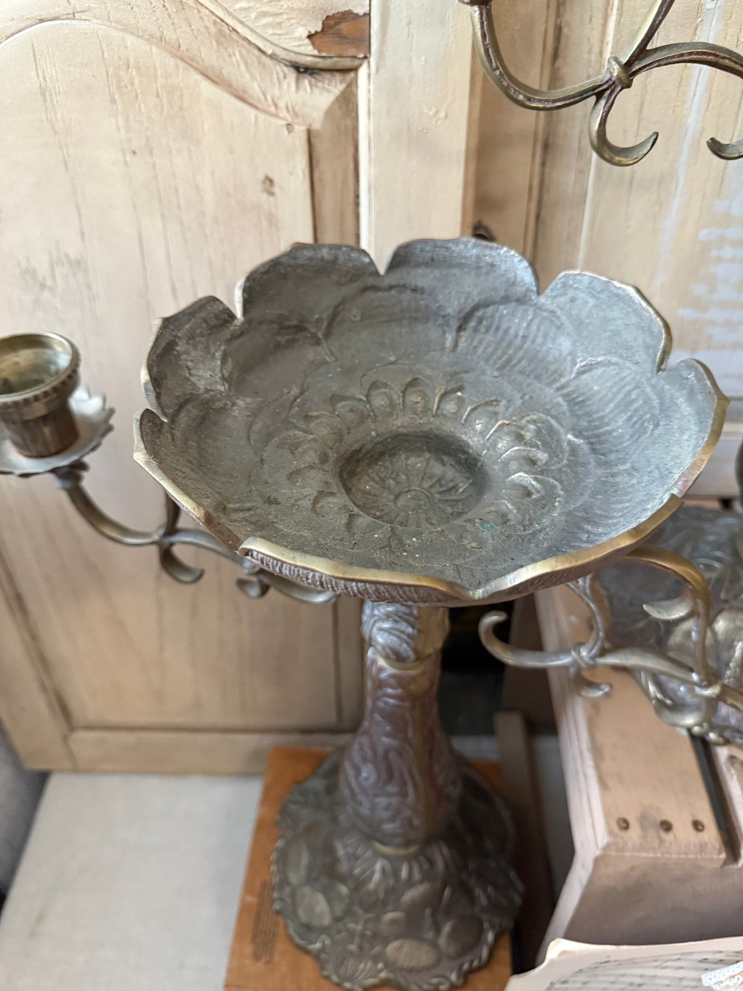 Pair of Antique Brass Candelabras