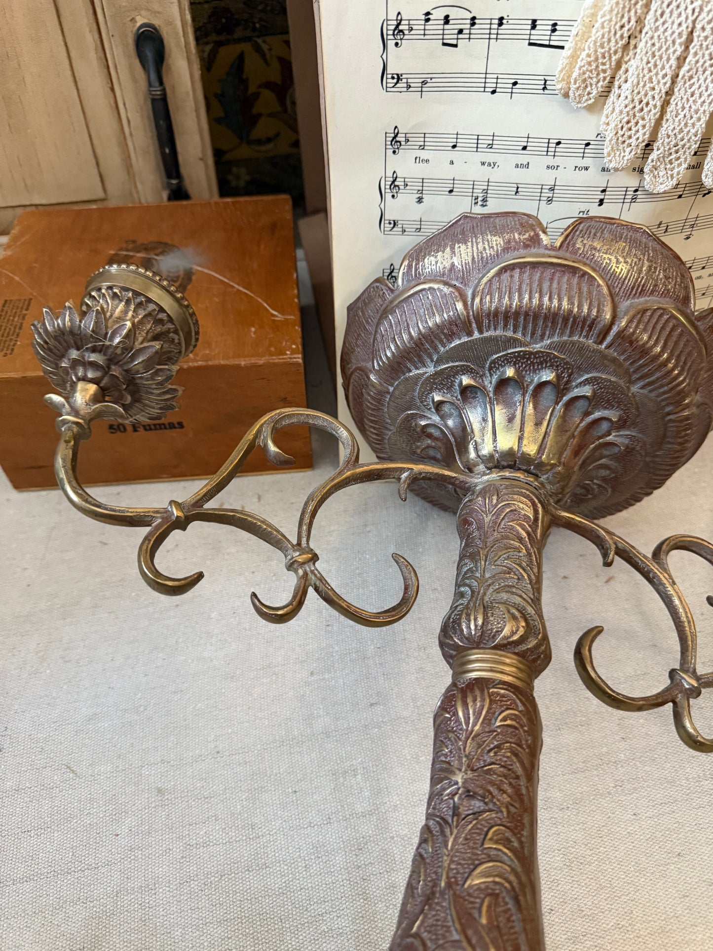 Pair of Antique Brass Candelabras