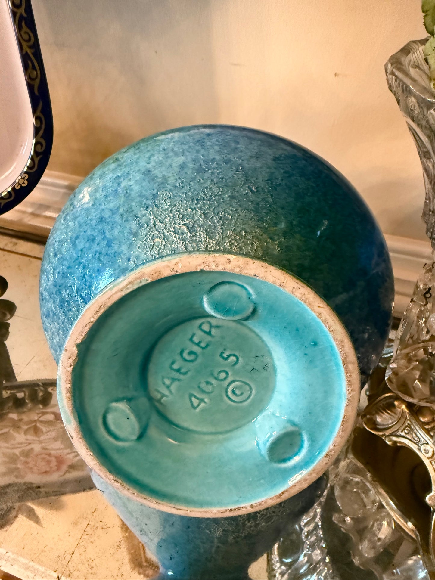 Vintage Haeger Pottery Pitcher-Blue Mottled Glaze