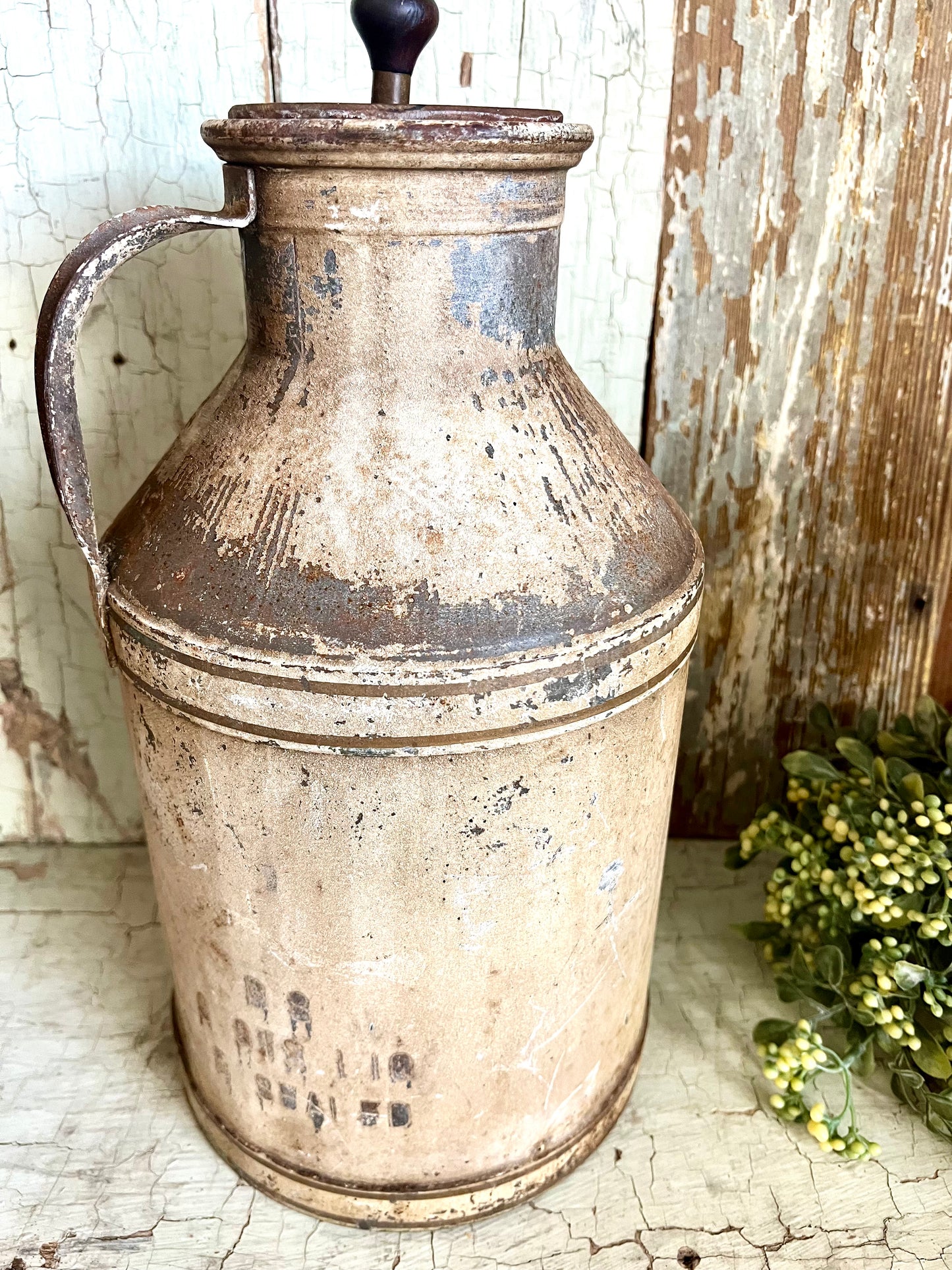 Old Metal Jug with Wooden Lid