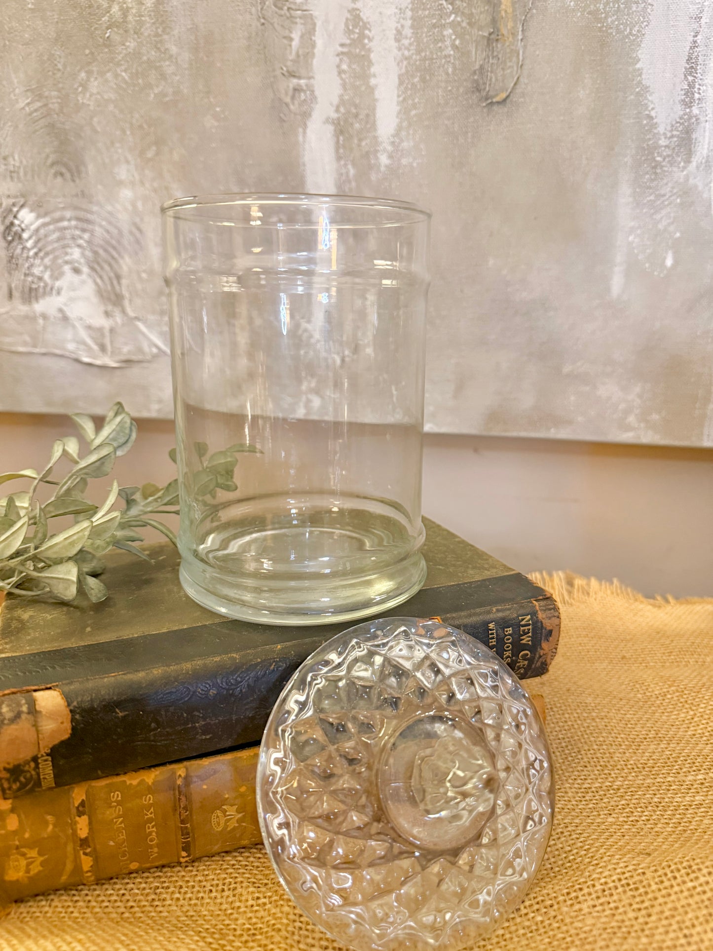 Glass Apothecary Jar diamond Cut Top