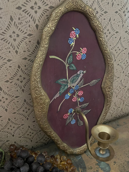 Hand painted Tin & Brass Candle Sconce