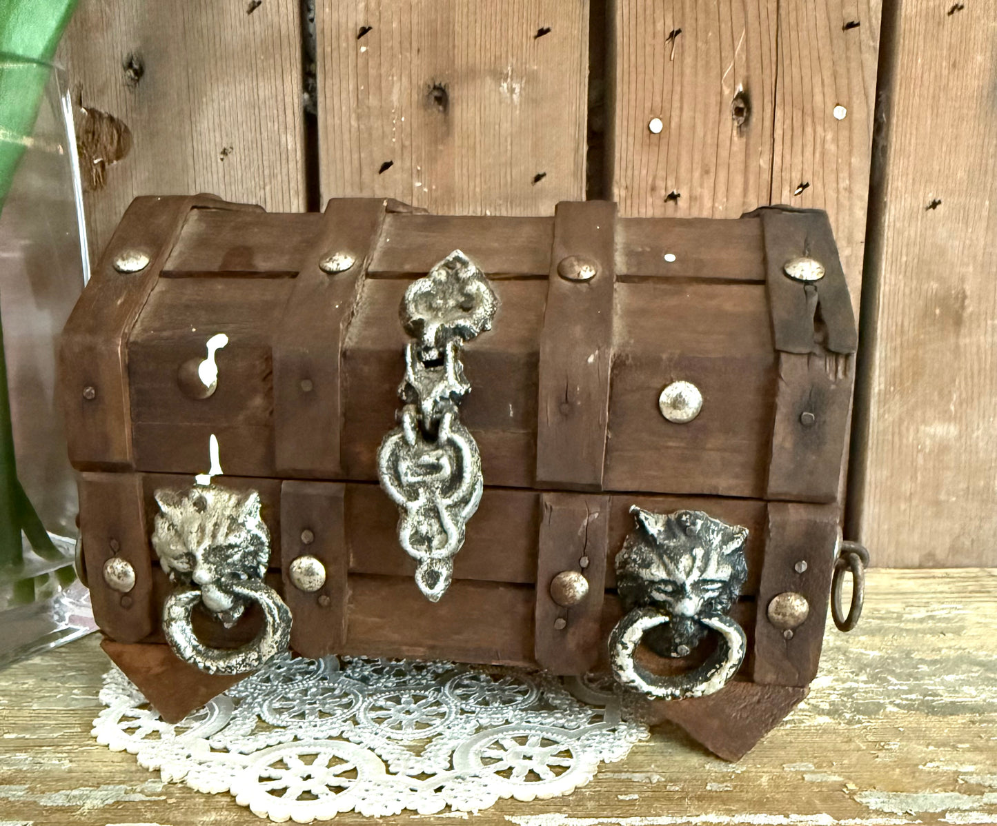 Wooden Box with Lion Rings